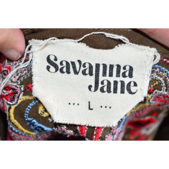 Savanna Jane Embroidered Tunic Brown Top Women's Size Large Floral Boho READ - Picture 6 of 7